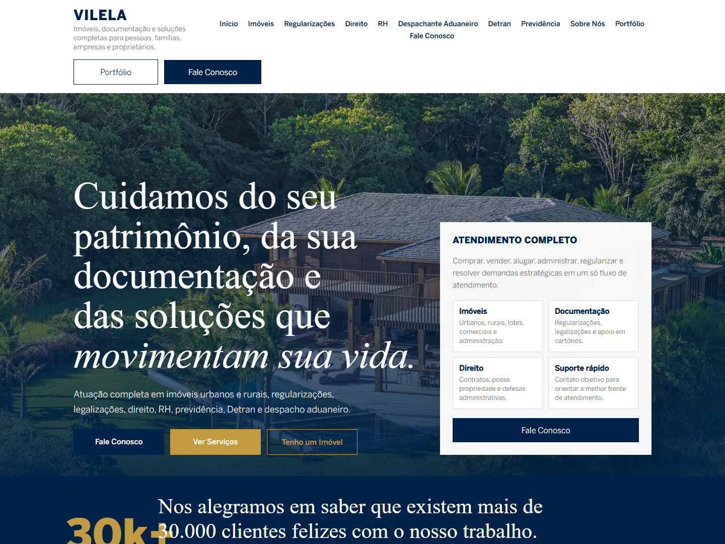 Preview da home publicada do site Vilela